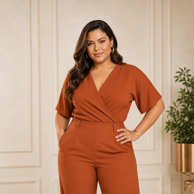 Modelo plus size usando conjunto terracota