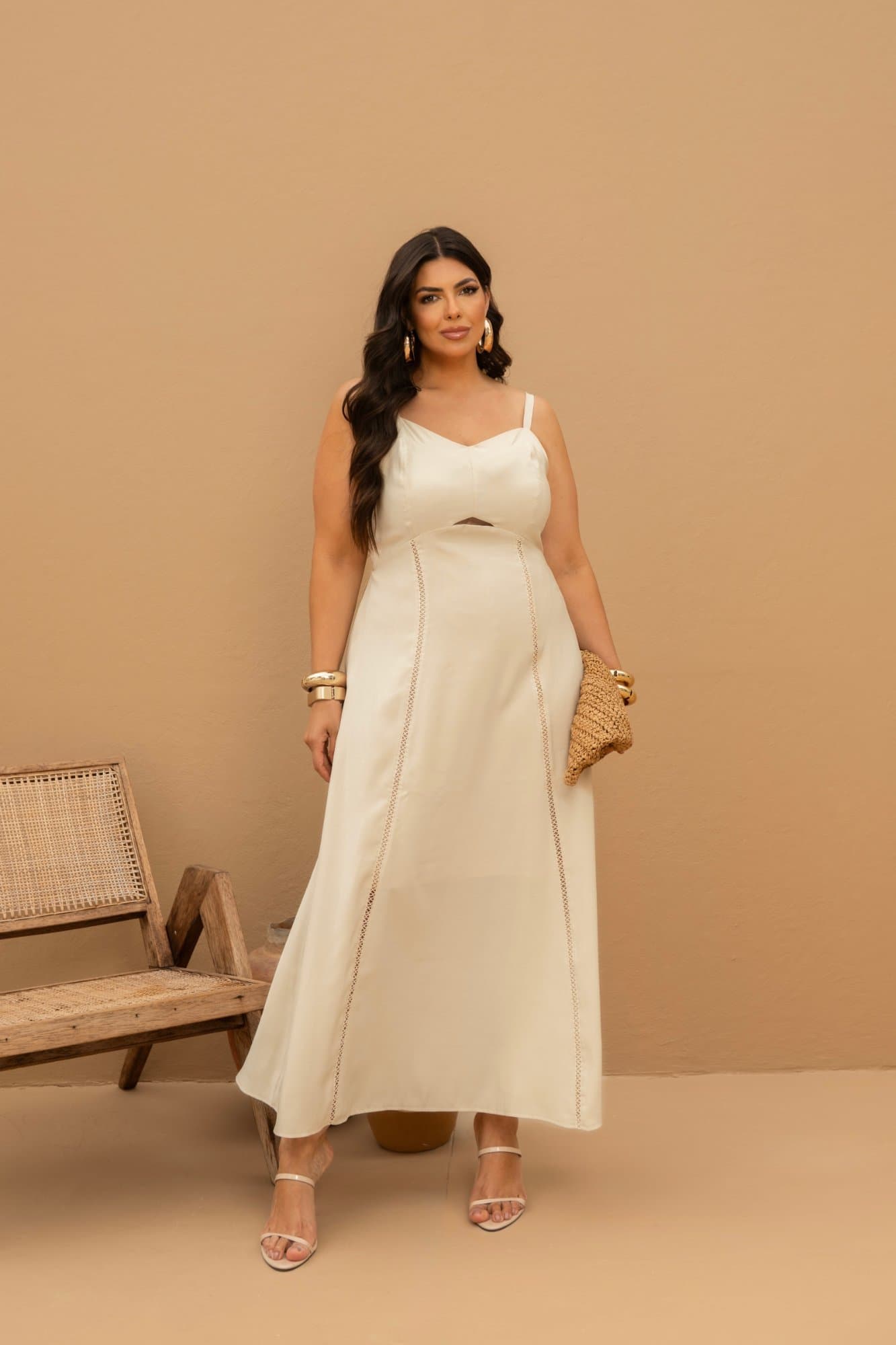 Vestido Longo sem Manga BEGE