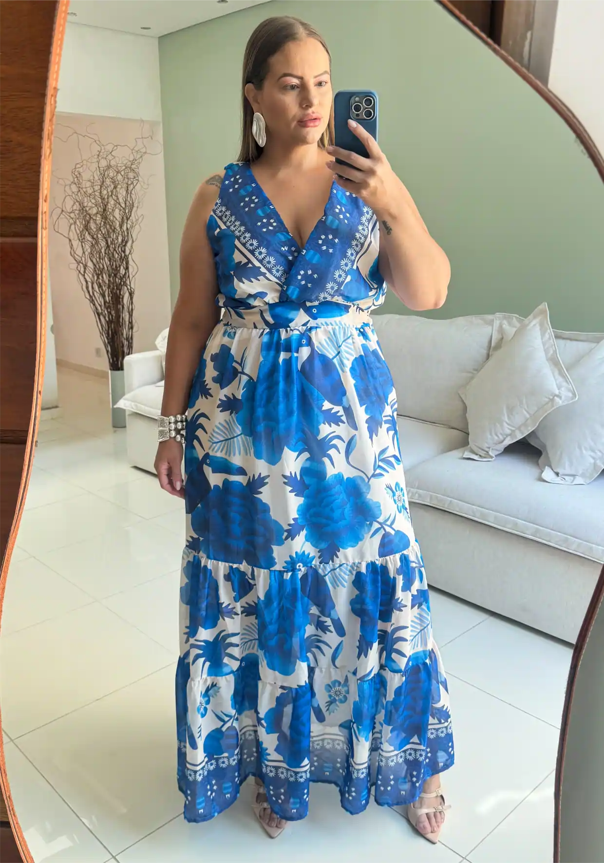 Vestido Longo Plus Size Sem Manga Ref 207282 Marrie Estampa Azul — foto 1