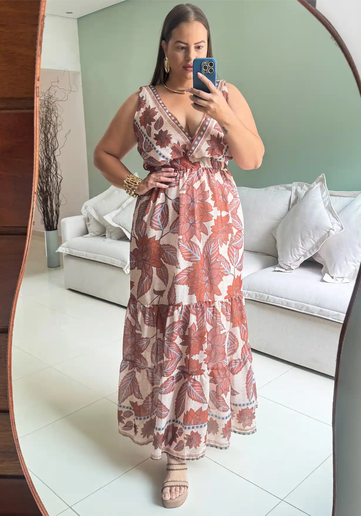 Vestido Longo Plus Size Sem Manga Ref 207282 Marrie Estampa Marrom — foto 1