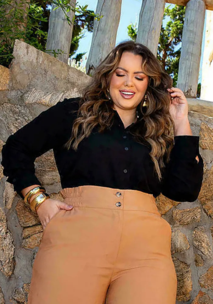 Camisa Feminina Manga Longa Plus Size Ref 700746 Preta — foto 1