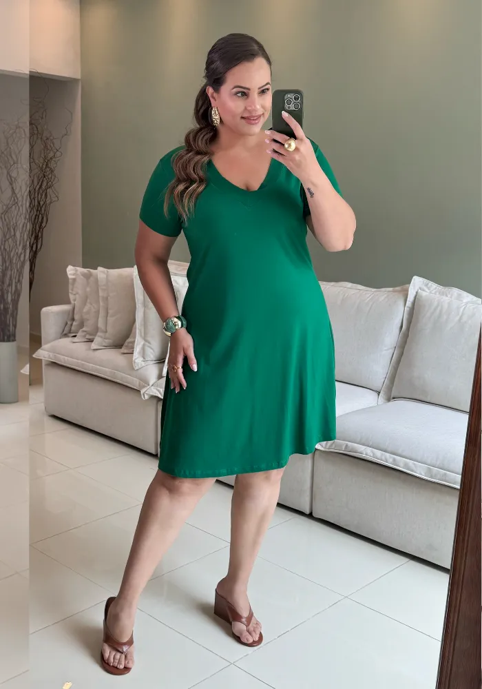 Vestido Manga Curta Plus Size  Ref VMM-003 Verde — foto 1