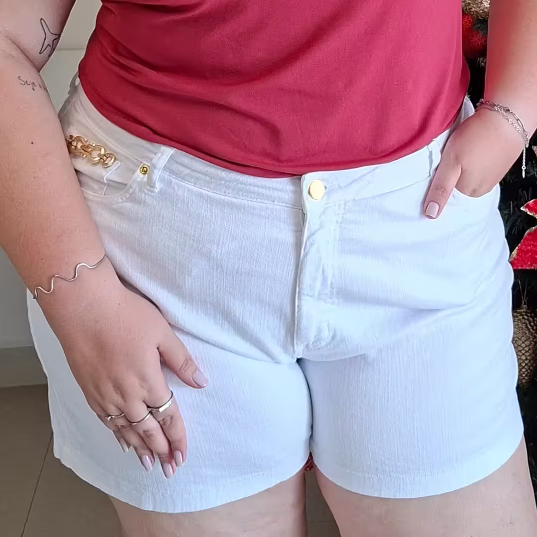 Shorts Feminino Plus Size Ref 1223 Branco — foto 1