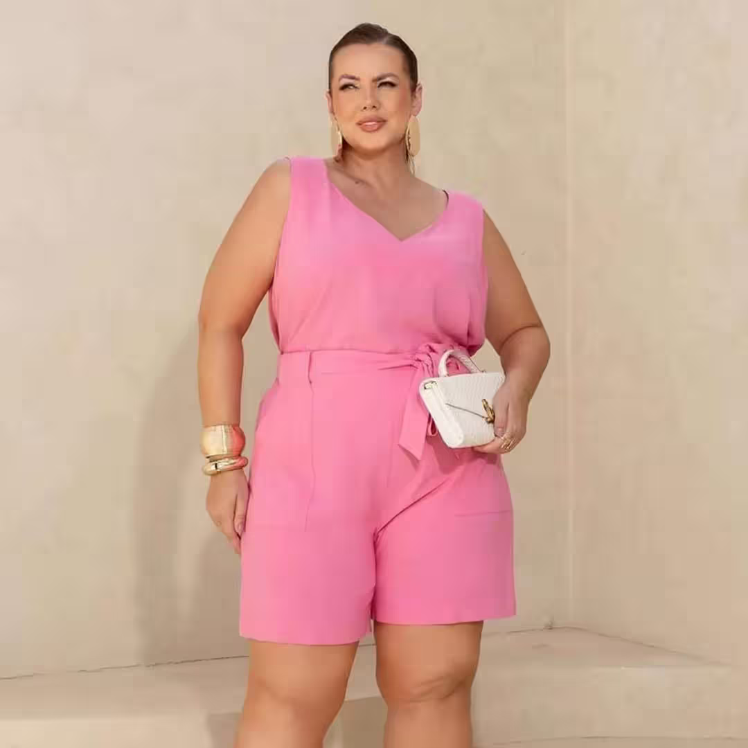 Shorts Feminino Curto Plus Size Ref 810150 Rosa — foto 1