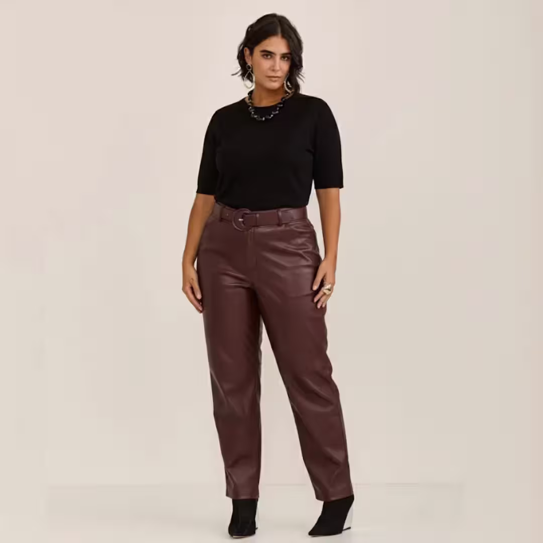 Calça Feminina Courino Plus Size Ref 61140072 Marrom — foto 1