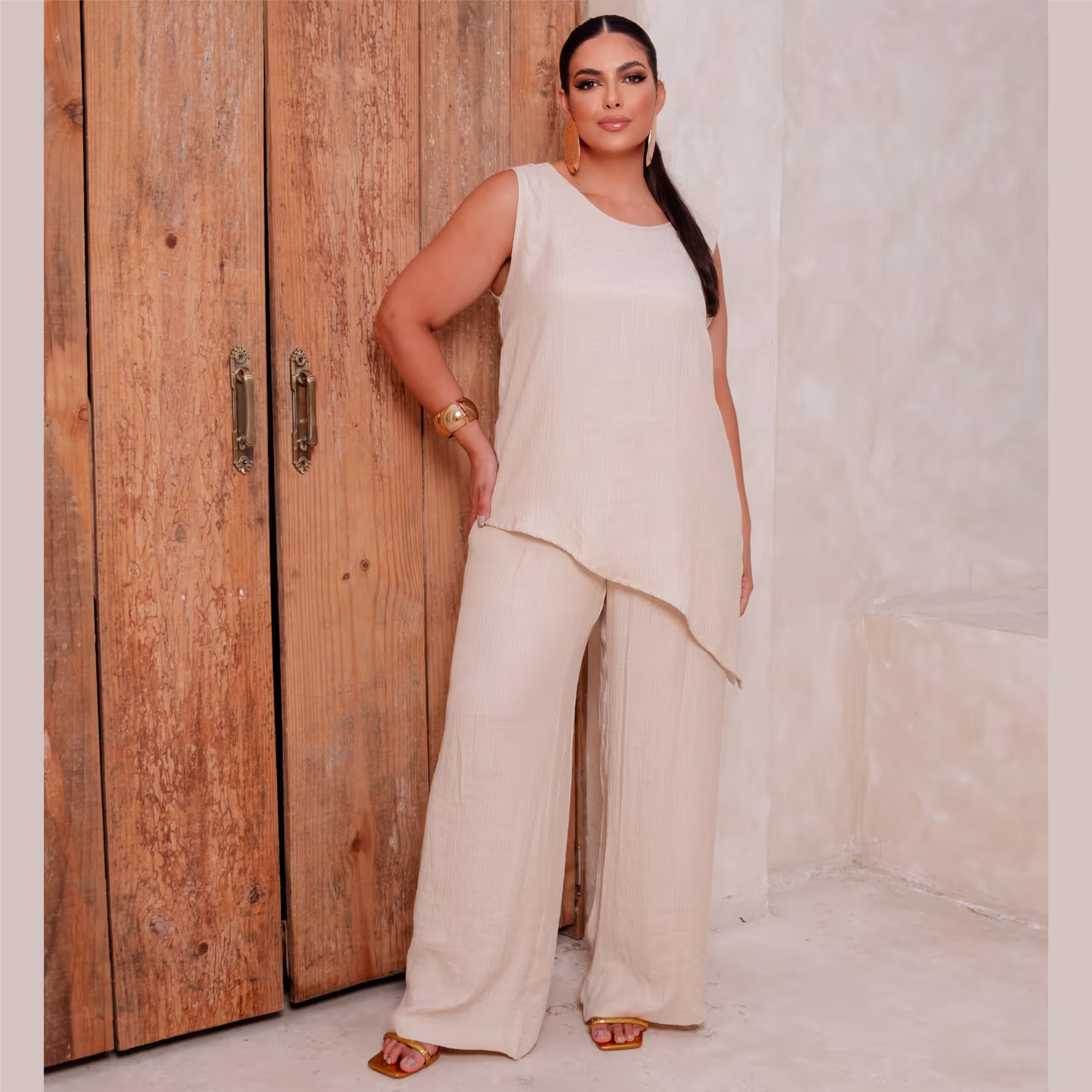 Calça Feminina Pantalona Plus Size Ref 800276 Bege — foto 1