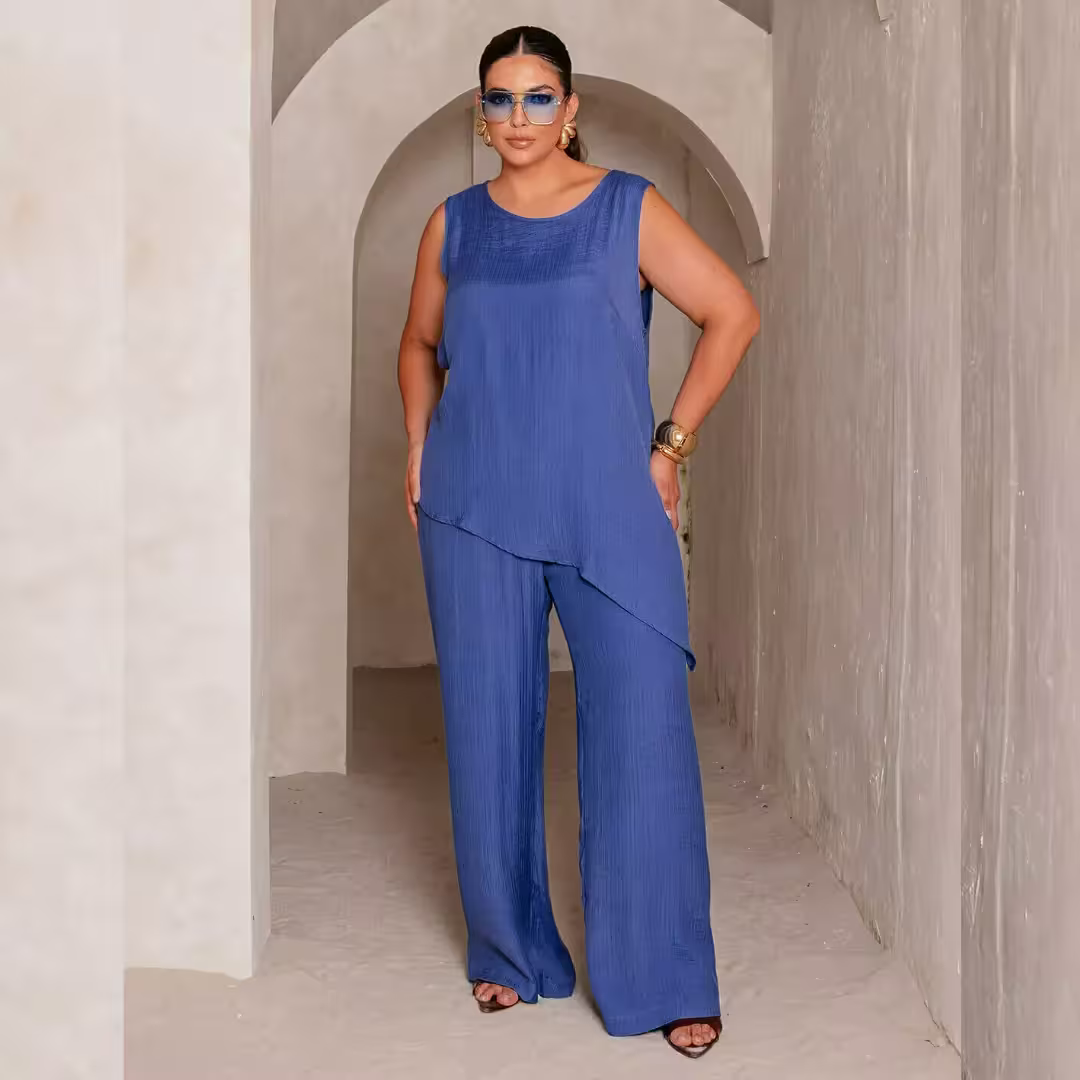 Calça Feminina Pantalona Plus Size Ref 800276 Azul — foto 1