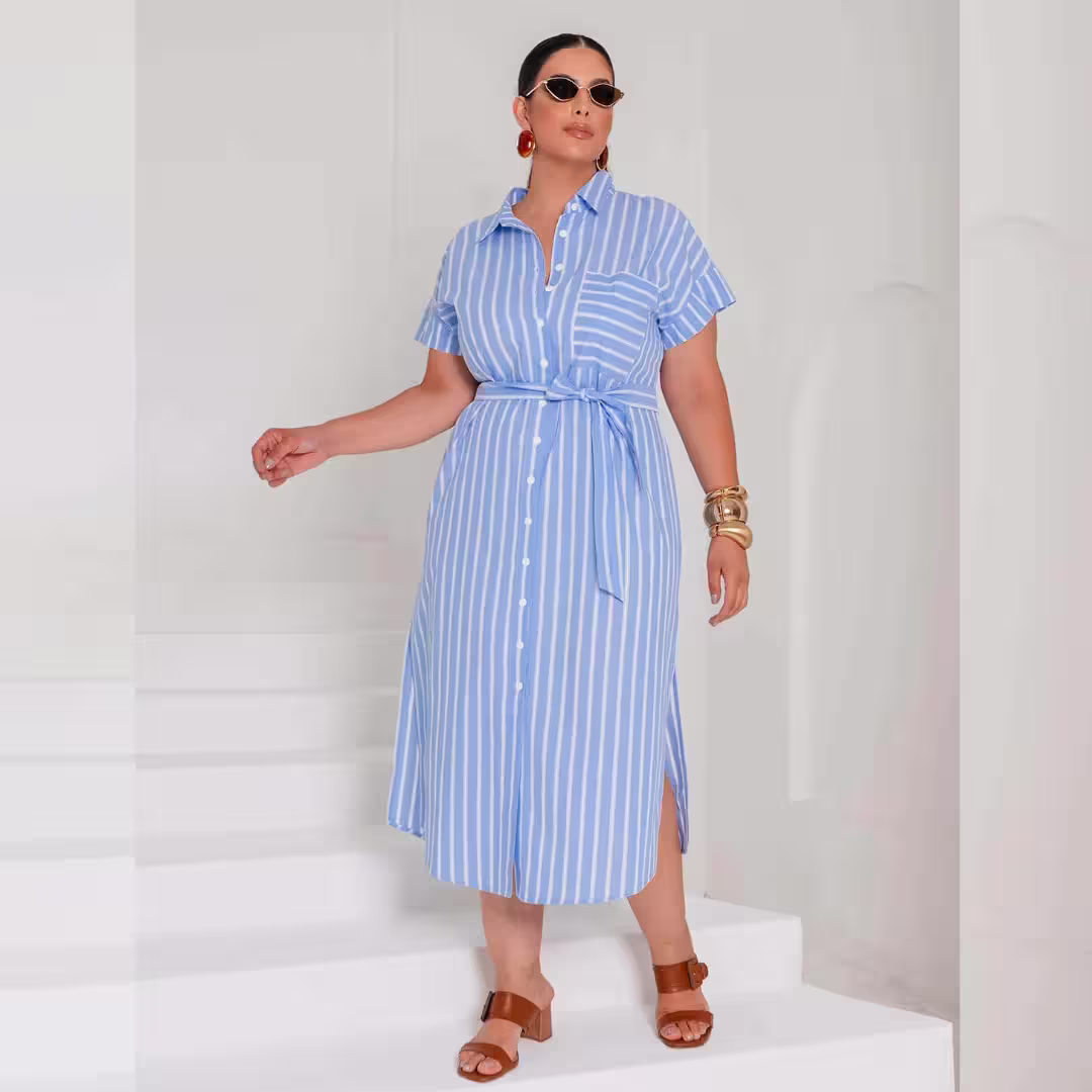 Vestido Mid Manga Curta Plus Size Ref 900859 Azul — foto 1
