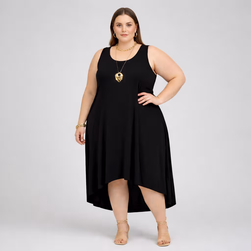 Vestido Midi Sem Manga Plus Size Ref VMS-223 Preto — foto 1