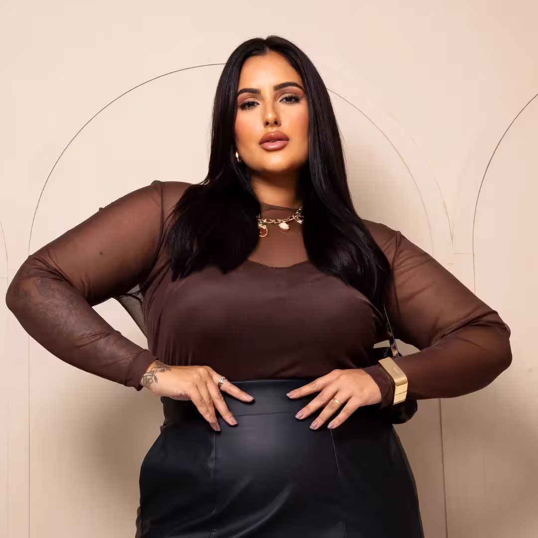 Blusa Feminina Manga Longa Tule Plus Size Ref 206940 Marrom — foto 1