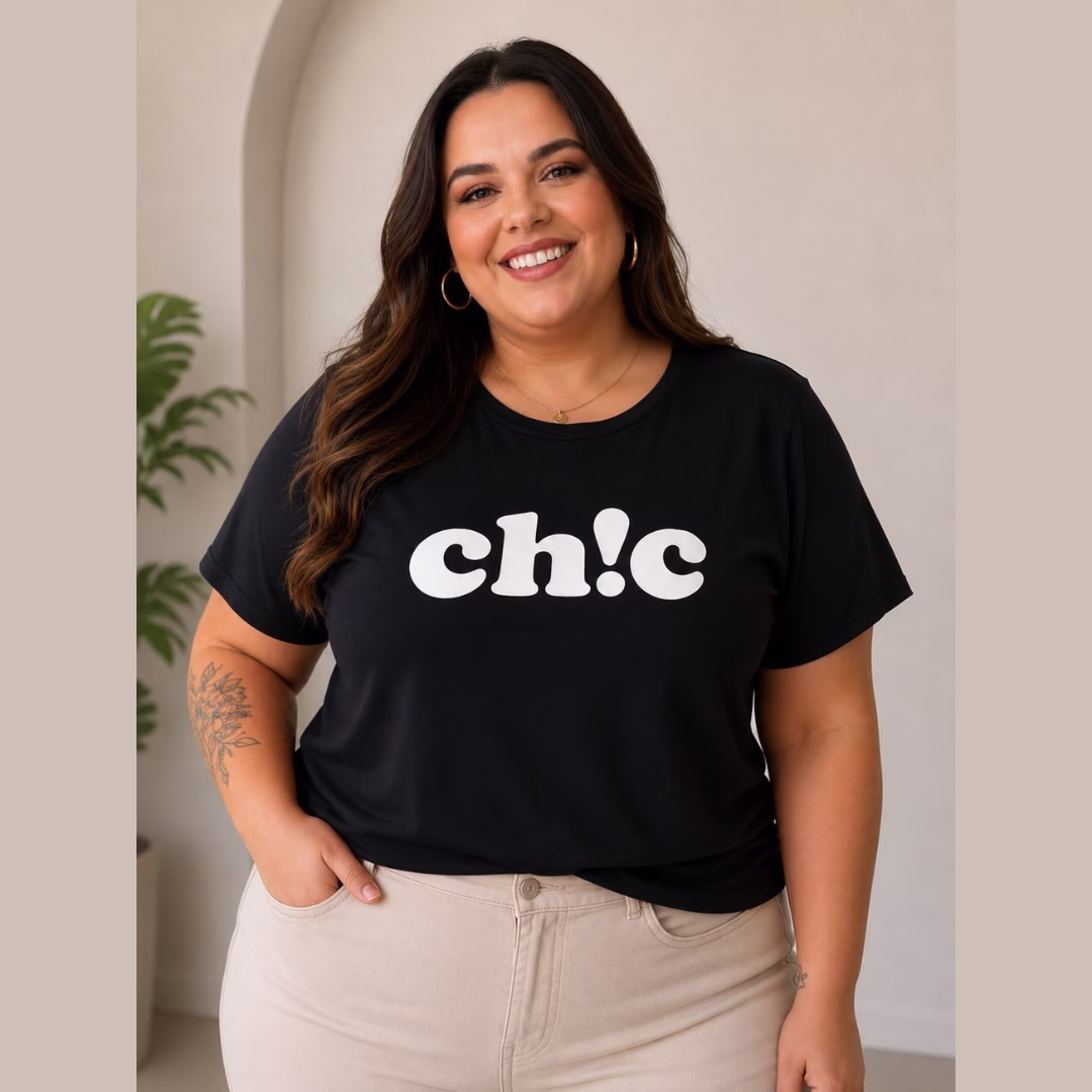 Blusa Feminina Manga Curta Plus Size Ref Chic Preto — foto 1