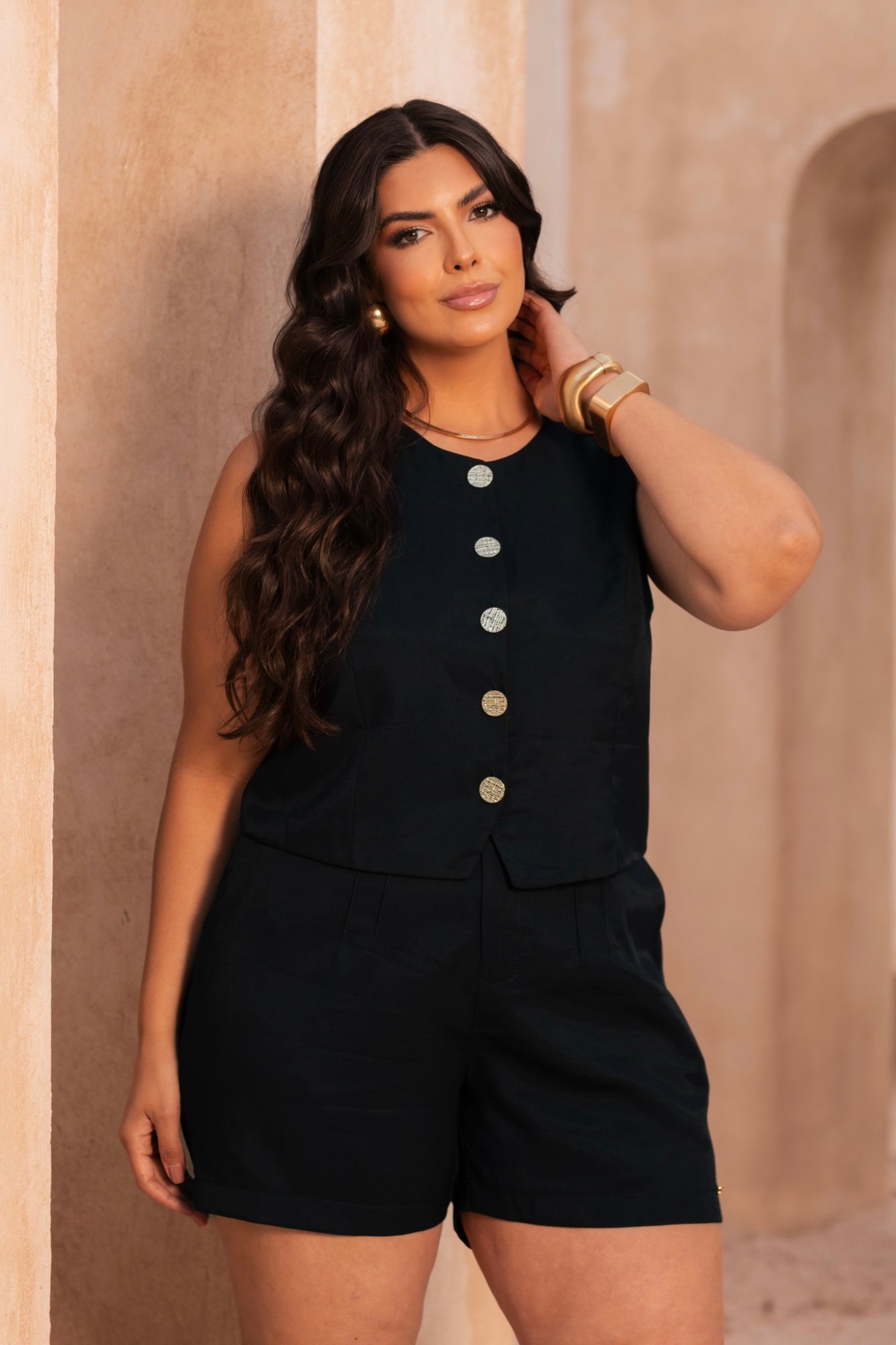 Conjunto Verão Colete + Shorts PRETO