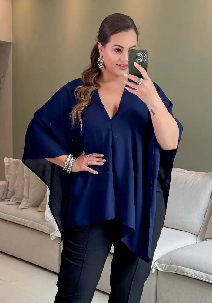 Blusa Feminina Plus Size Manga Curta Ref 207372 Marinho IRIS — foto 1