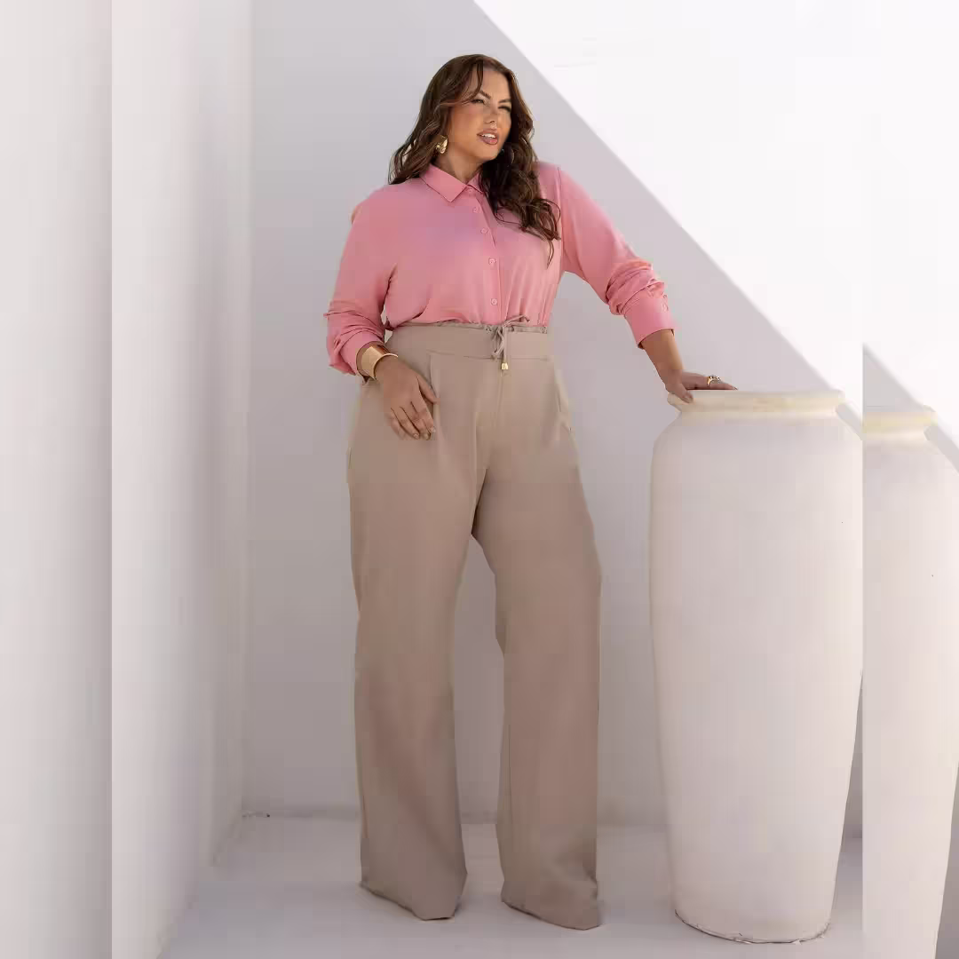 Calça Feminina Pantalona Plus Size Ref 800288 Bege — foto 1