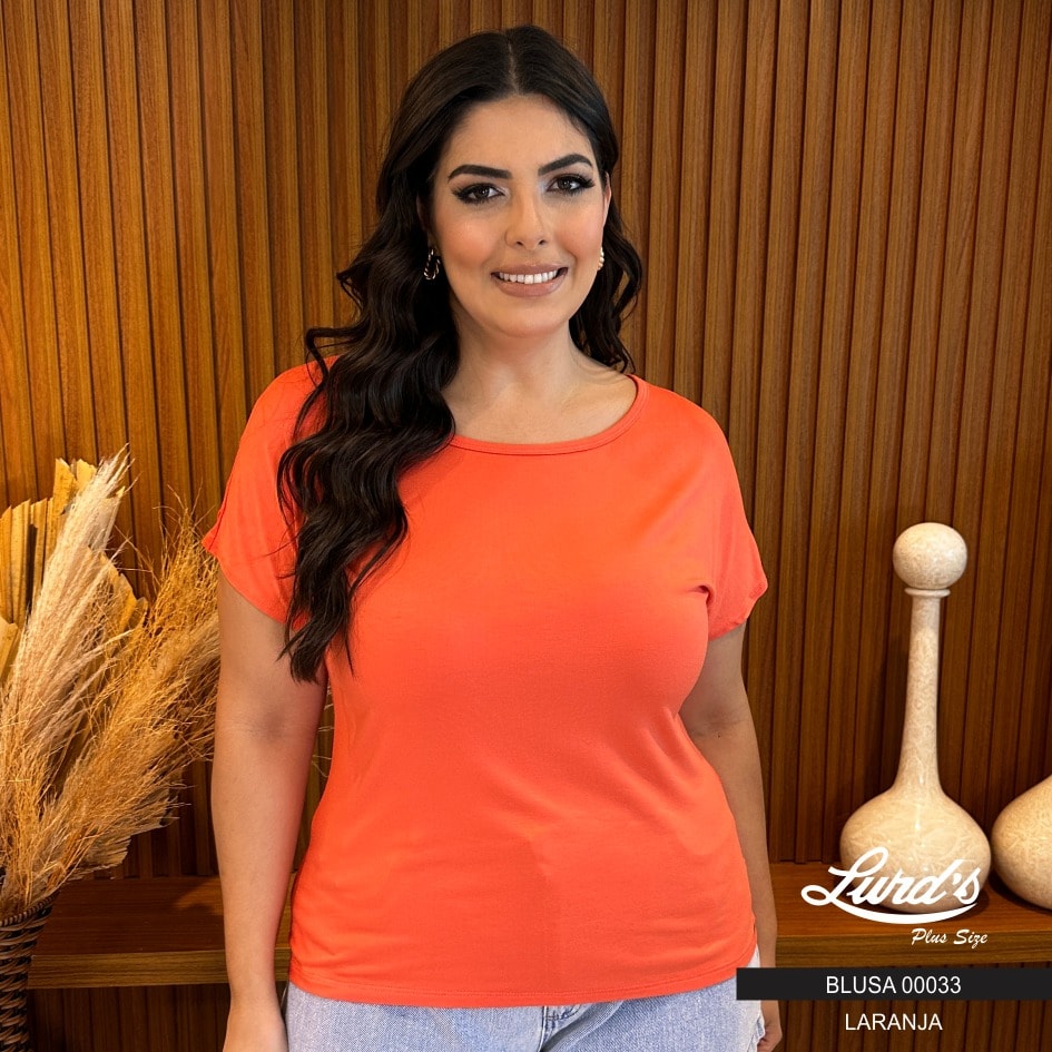 BLUSA FEMININA PLUS SIZE MANGA CURTA 00033 LUNENDER VERDE NEON 46 LARANJA