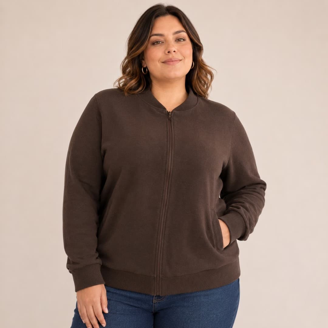 Jaqueta Feminina Plus Size Moletom Ref 00457 Marrom MARROM