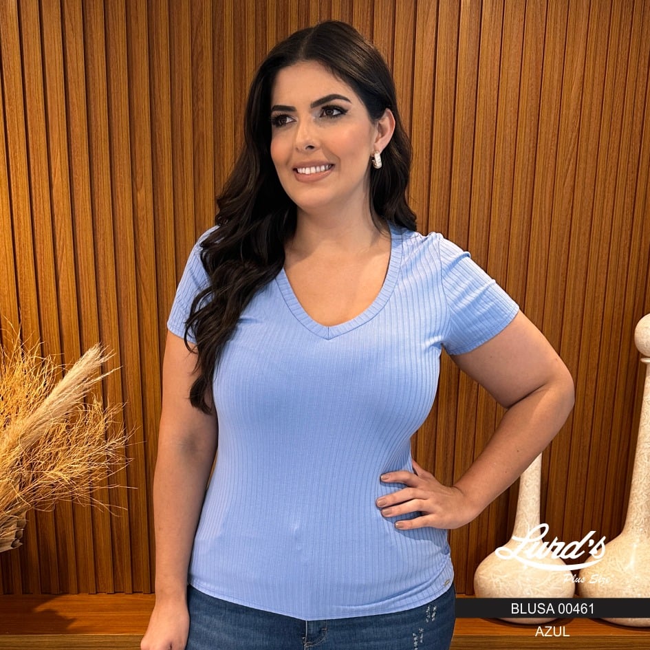 BLUSA FEMININA PLUS SIZE MANGA CURTA 00461 LUNENDER AZUL BIC 46 48 AZUL
