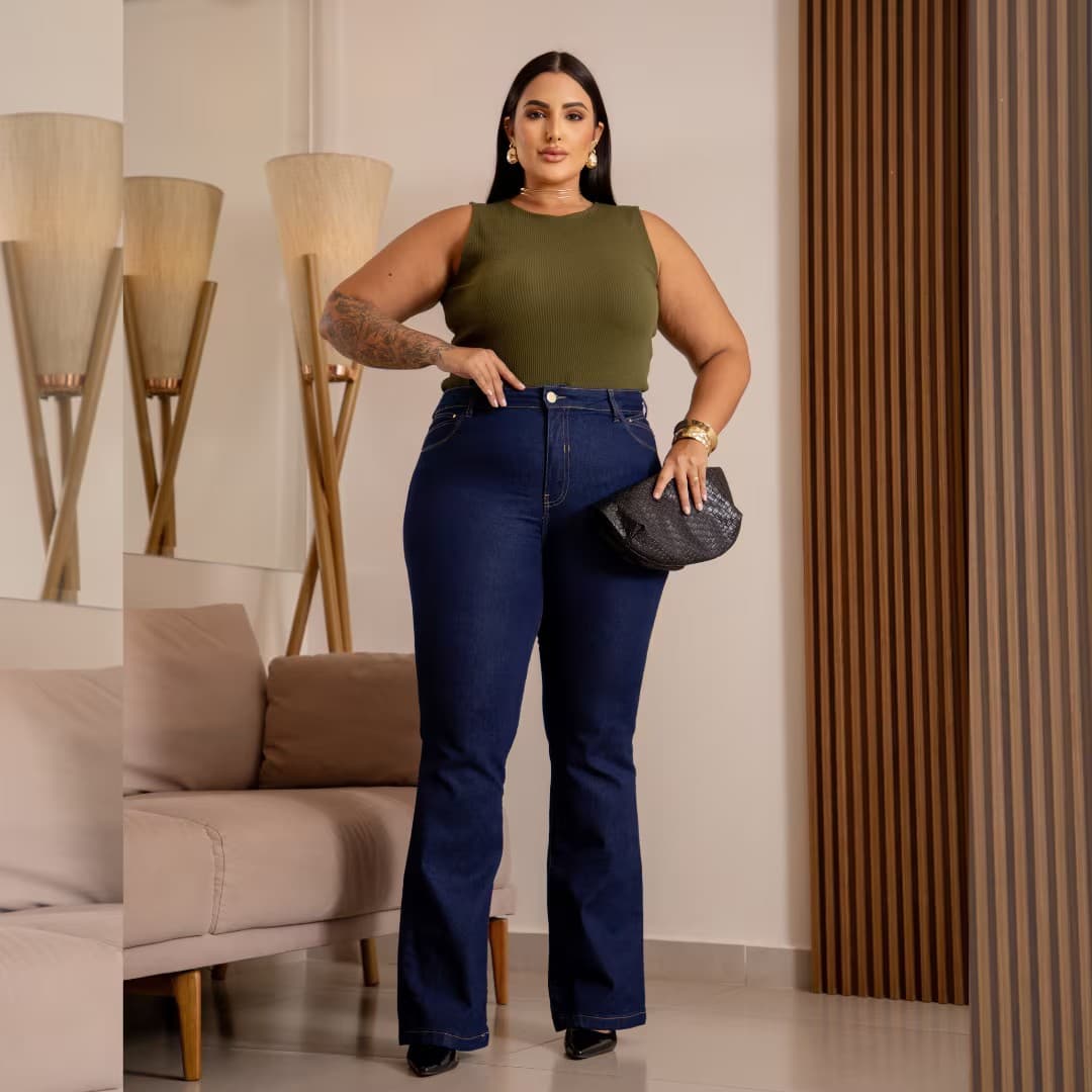 Calça Feminina Flare Plus Size Ref 0085 Jeans JEANS