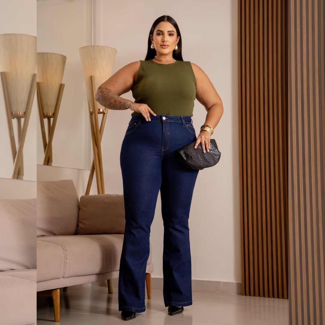 Calça Feminina Flare Plus Size Ref 0085 Jeans JEANS