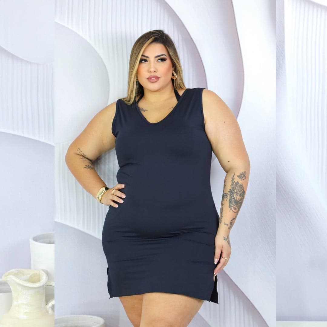Saída de Praia Plus Size Sem Manga REf 00944 Preto PRETO