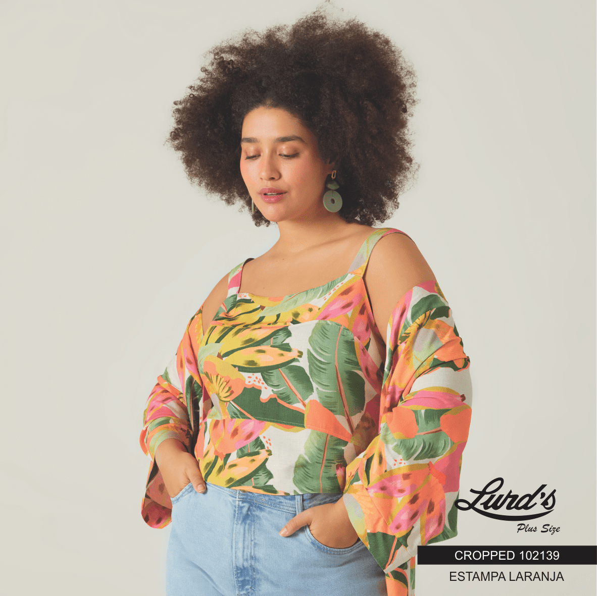 CROPPED FEMININO PLUS SIZE SEM MANGA 102139 MALWEE ESTAMPA VERDE 46 48 ESTAMPA VERDE