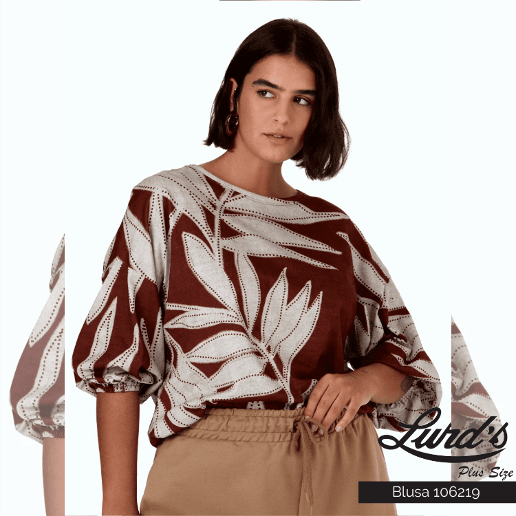 BLUSA FEMININA PLUS SIZE MANGA 3/4 106219 MALWEE MARROM 46 MARROM