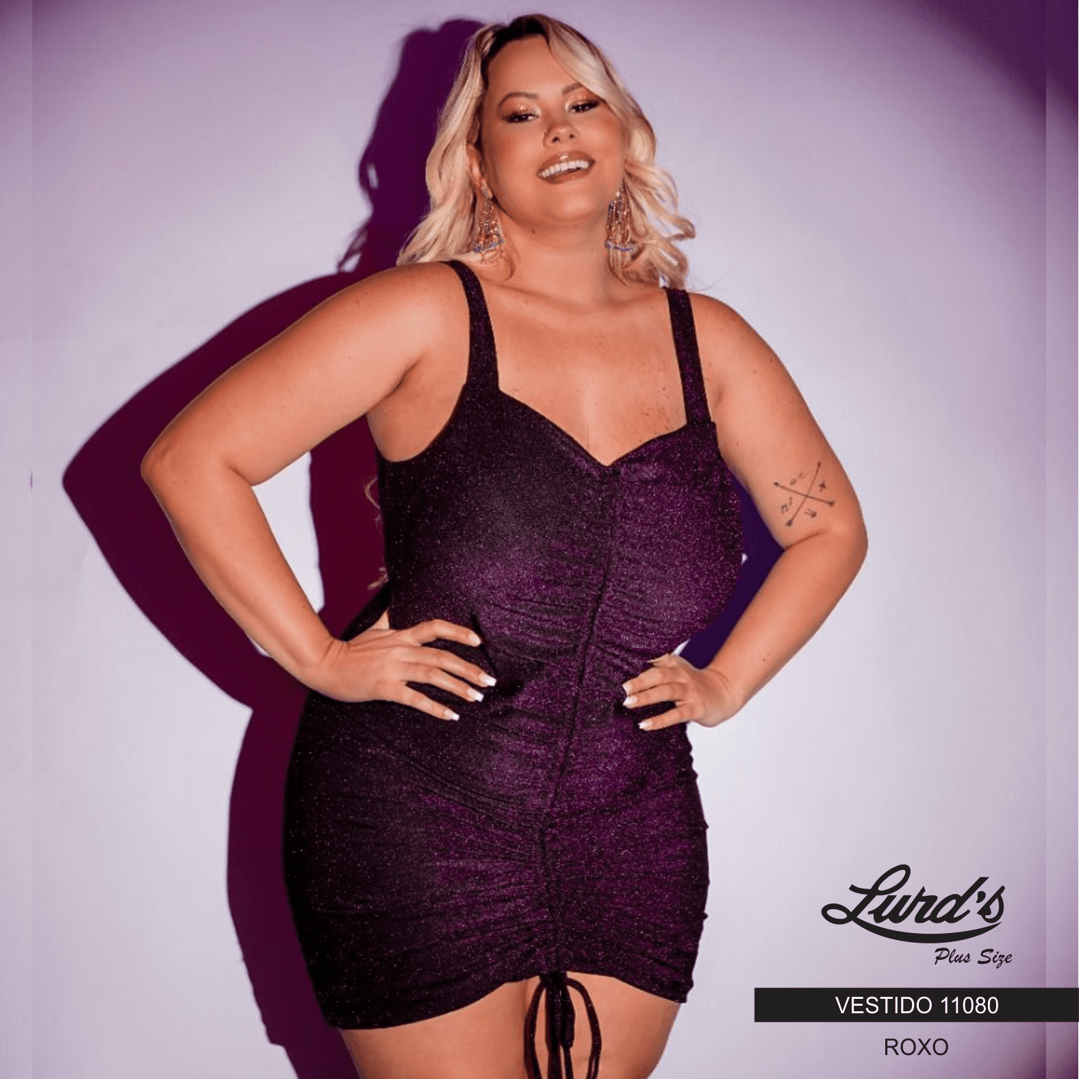Vestido Plus Size Curto Sem Manga Ref 11080 Roxo ROXO