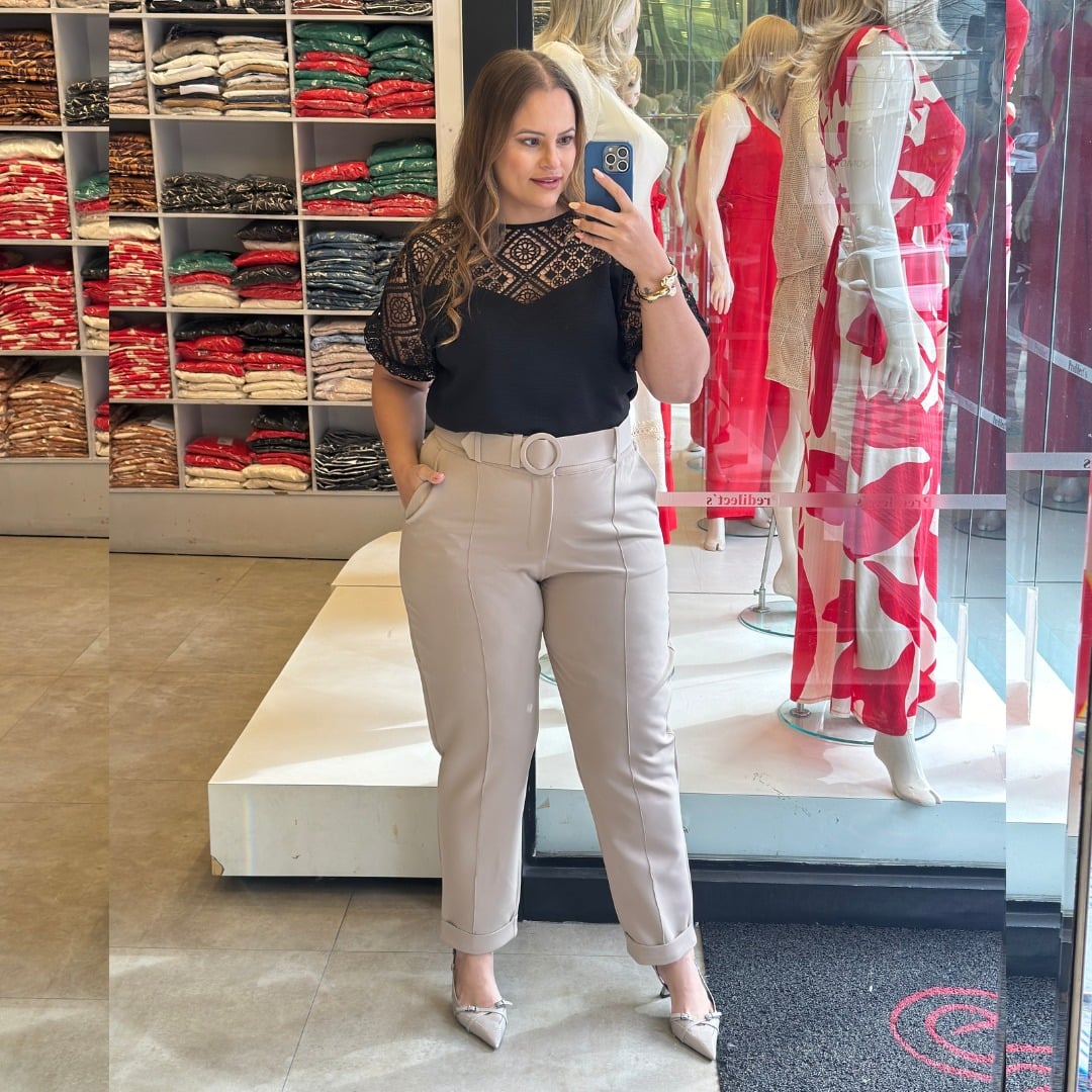 CALÇA FEMININA PLUS SIZE ALFAIATARIA 11122 JOIN BEGE 46 BEGE