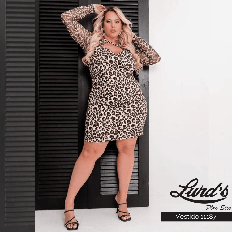 Vestido Curto Plus Size Manga Longa Ref 11187 Oncinha ONCINHA