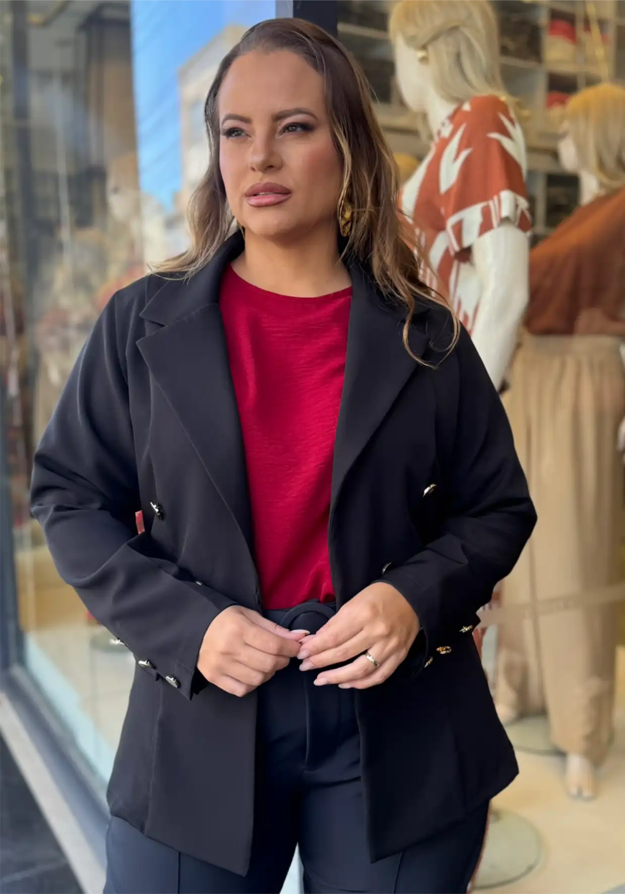 Blazer Feminino Plus Size Ref 11420 Marinho PRETO