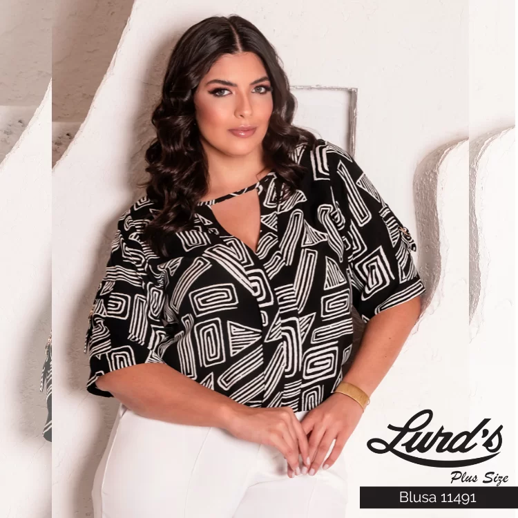 Blusa Manga Curta ESTAMPA PRETO
