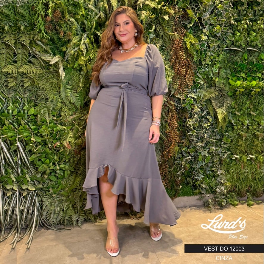 VESTIDO MID PLUS SIZE MANGA CURTA 12003 PREDILECTS CINZA 46 CINZA