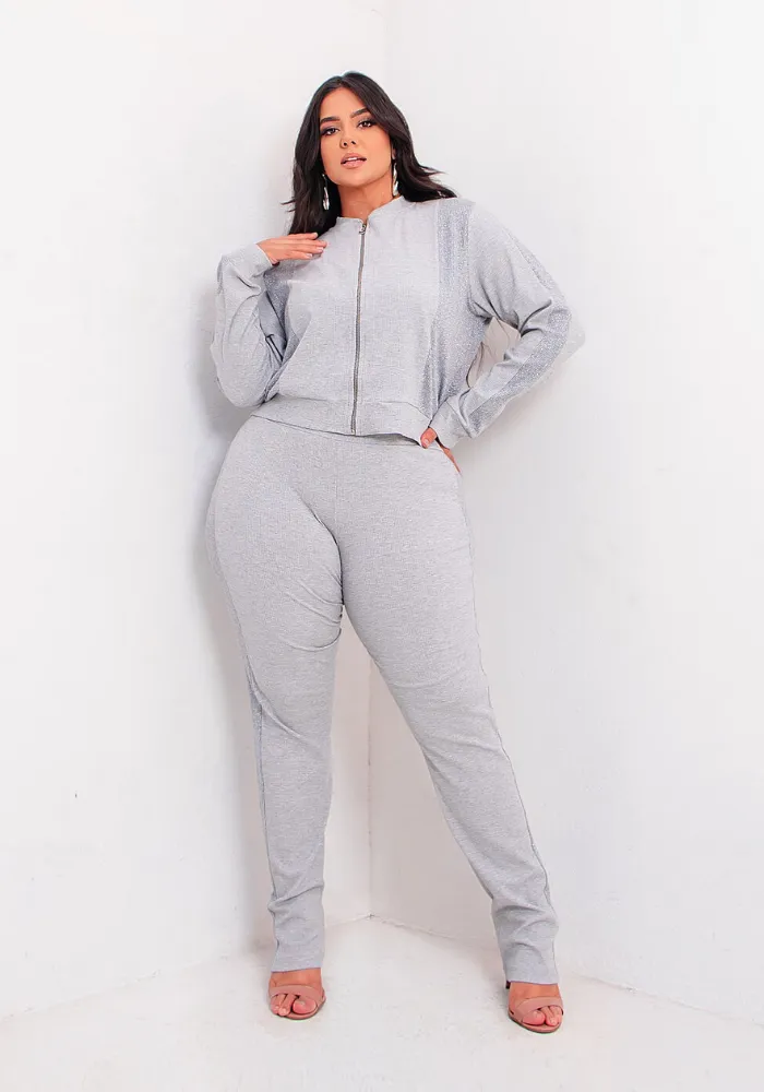 Conjunto Feminino Inverno Blusa Manga Longa + Calça Plus Size Ref 12125 Mescla MESCLA