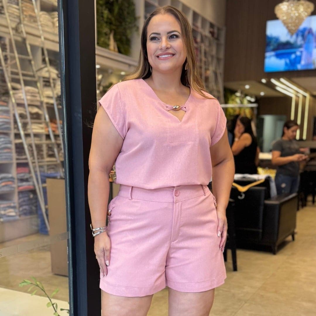 CONJUNTO FEMININO PLUS SIZE BLUSA + SHORTS 12467 PREDILECTS MARINHO 46 ROSE