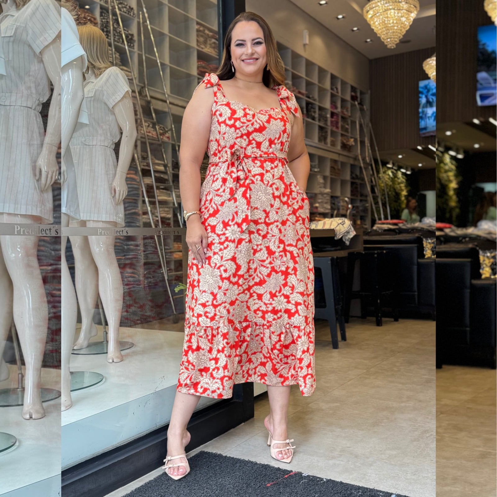 VESTIDO MID PLUS SIZE SEM MANGA 12489 PREDILECTS ESTAMPA LARANJA 46 ESTAMPA LARANJA