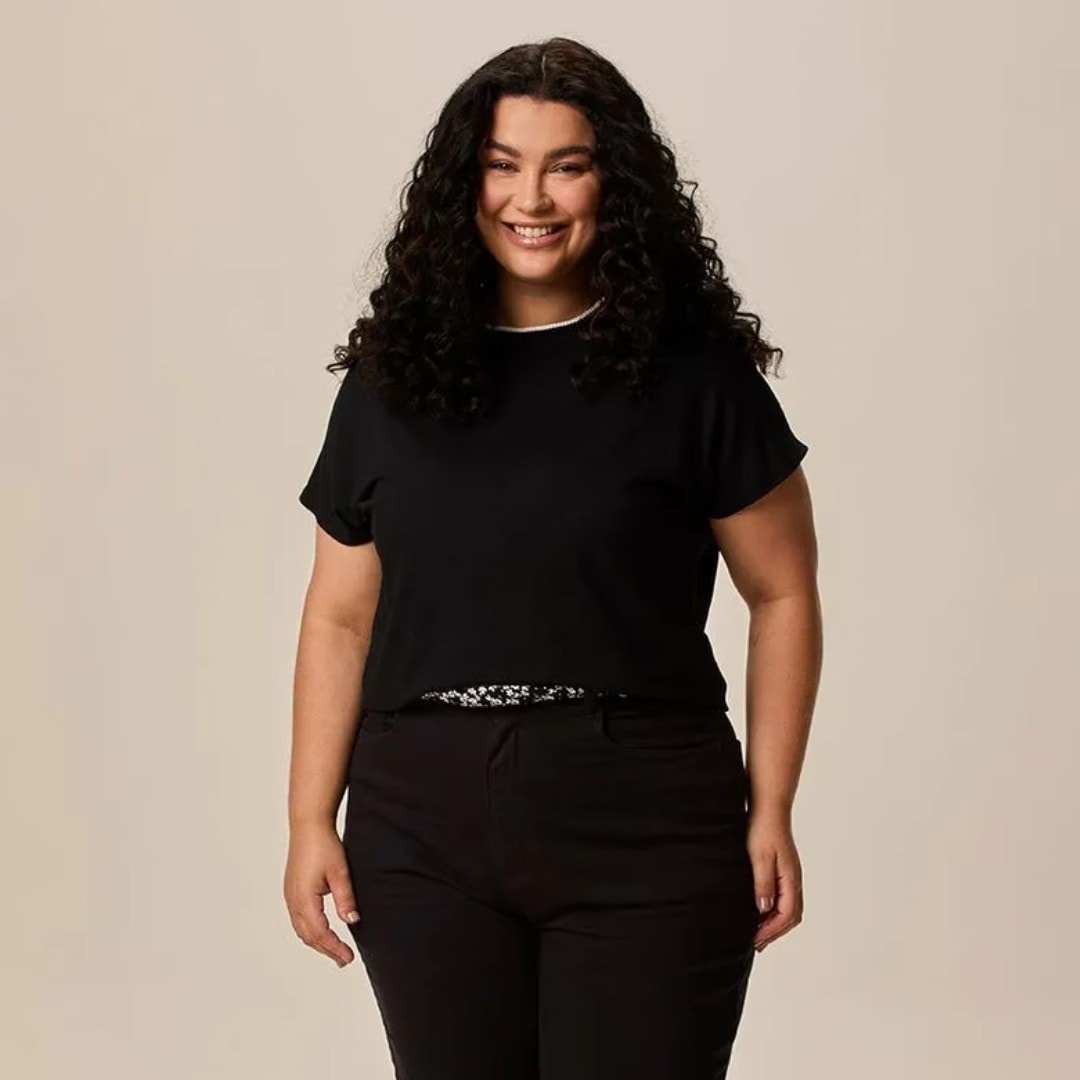 Blusa Feminina Plus Size Manga Curta Ref 127465 Preto PRETO