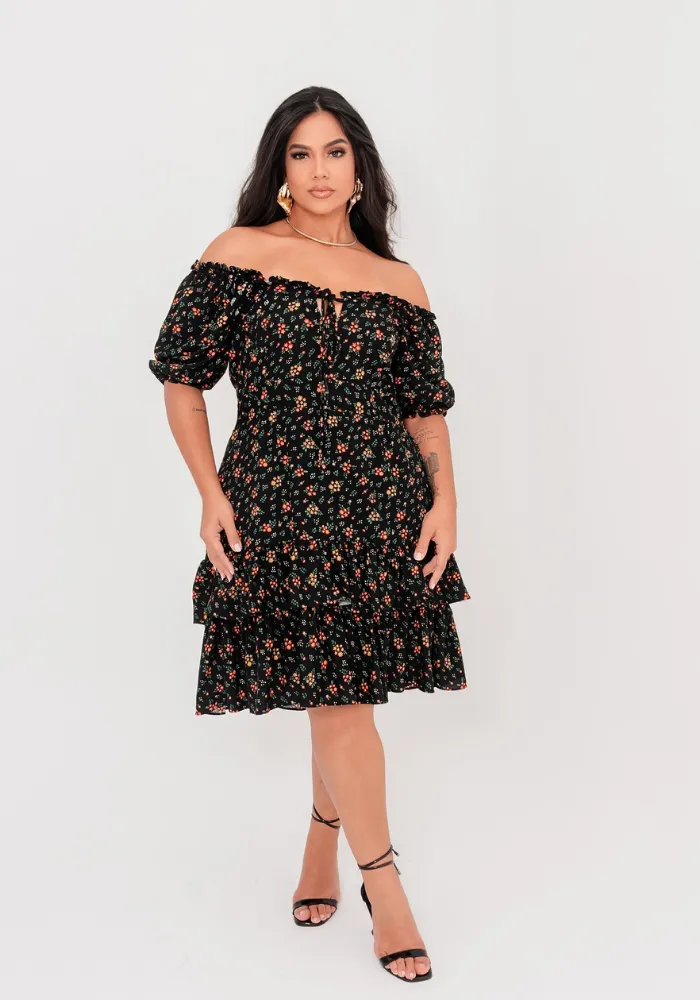 VESTIDO MANGA CURTA PLUS SIZE 12794 ESTAMPA PRETO 46 PREDILECTS ESTAMPA PRETO