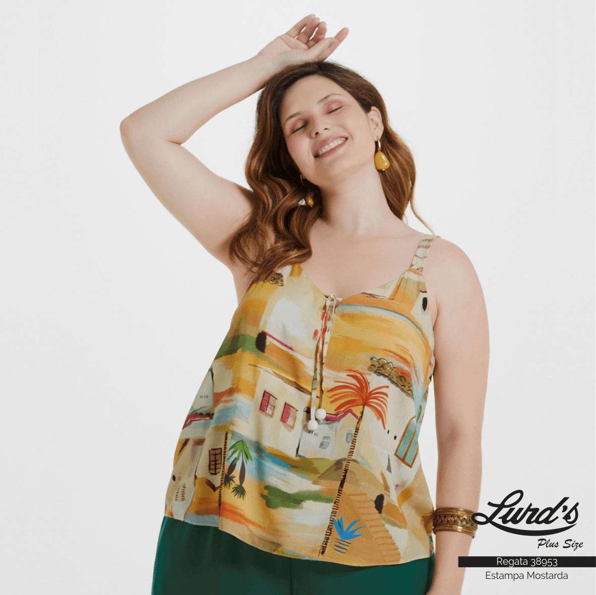 Regata Feminina Plus Size Ref 132908 Estampa Mostarda BEGE