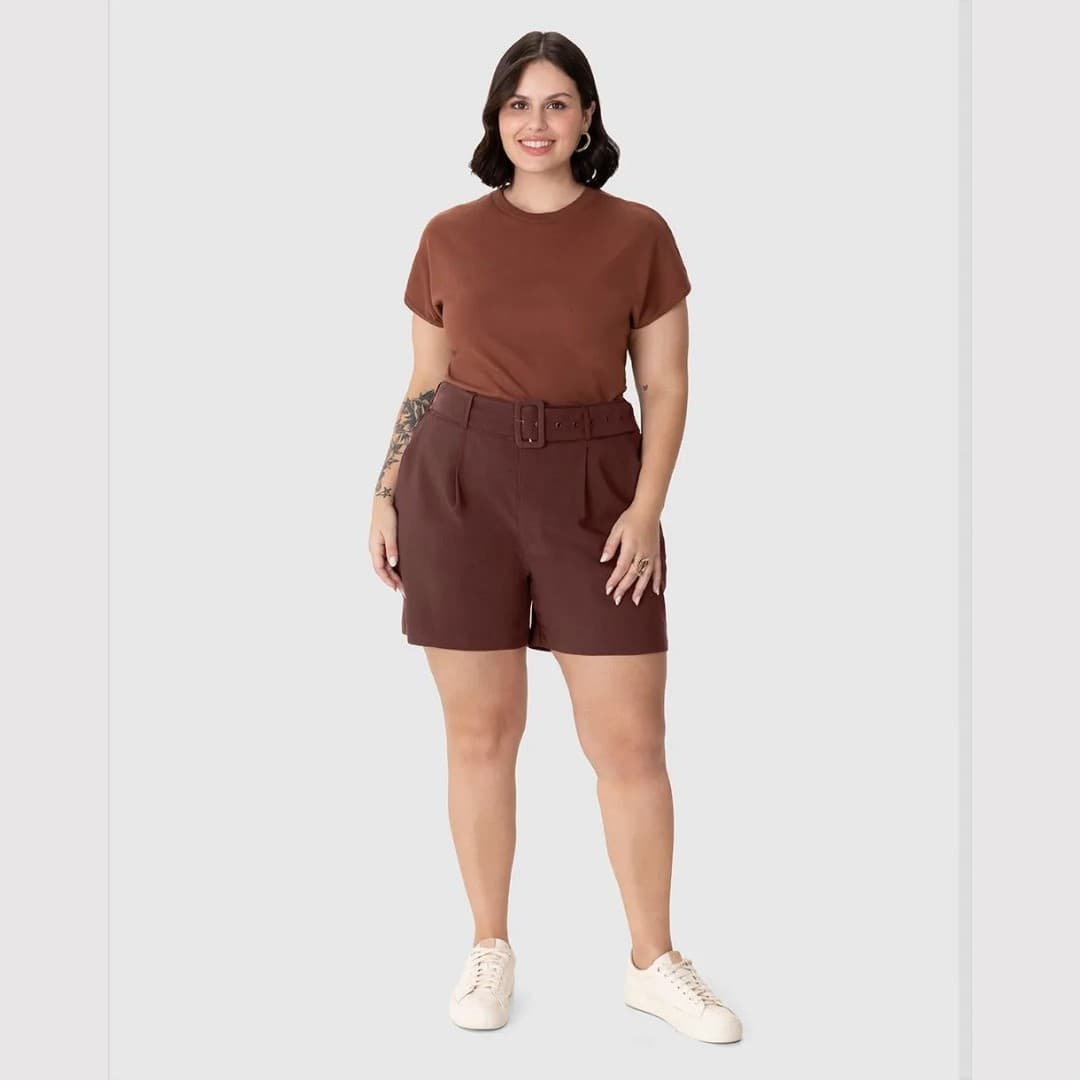 Shorts Feminino Plus Size Ref 133127 Marrom MARROM