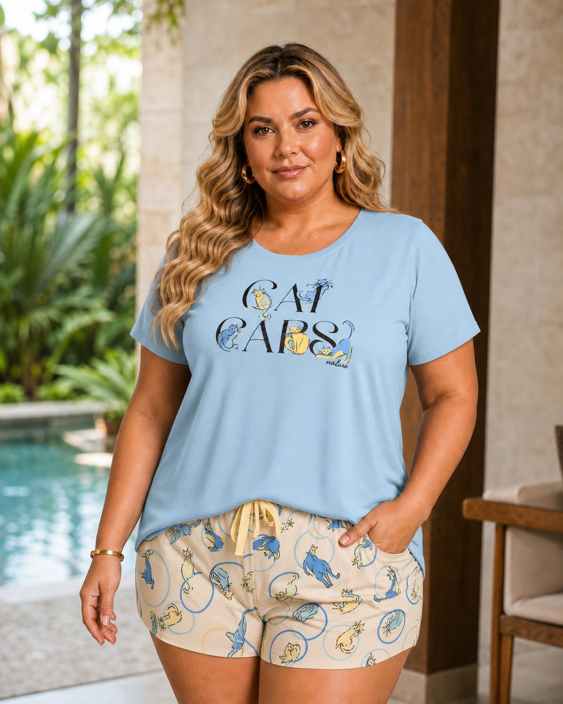 Pijama Verão Shorts + Manga Curta AZUL