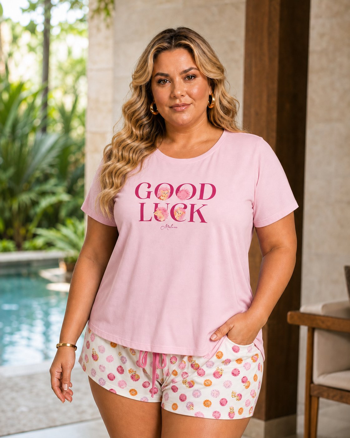 Pijama Verão Shorts + Manga Curta ROSA