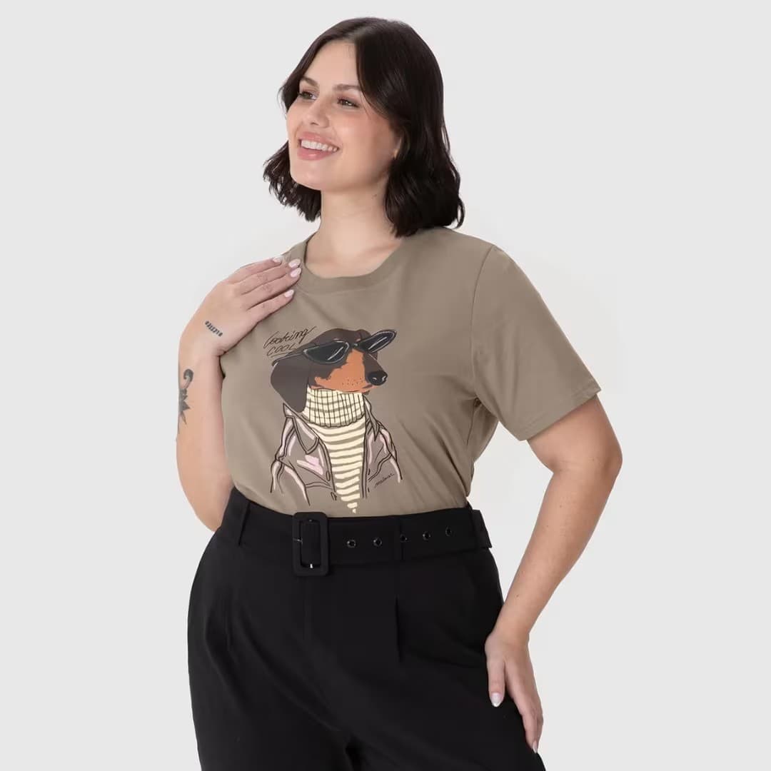 Blusa Feminina Manga Curta Ref 134397 Marrom BEGE
