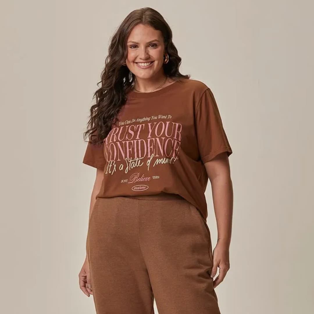 Blusa Feminina Manga Curta Ref 134397 Marrom MARROM