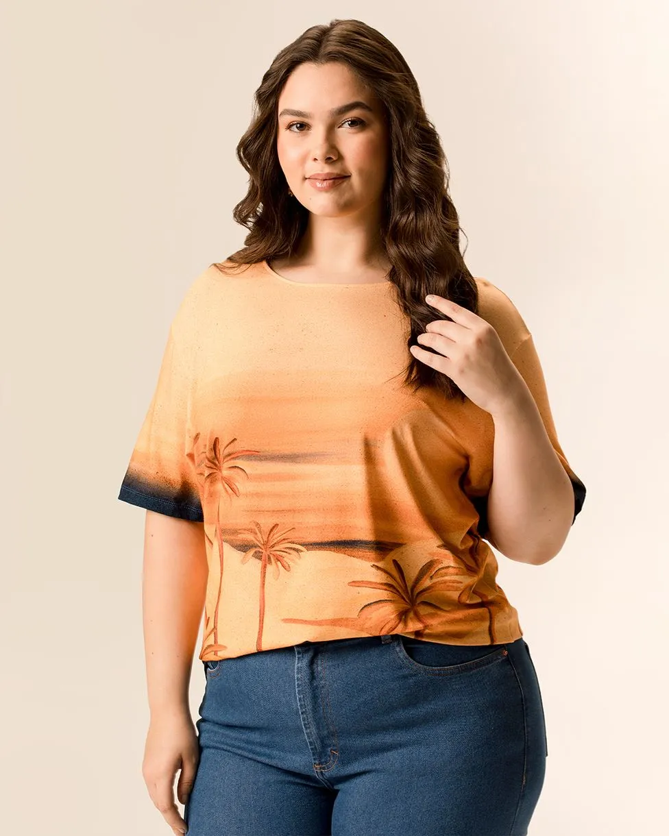 Blusa Manga Curta Estampa Mostarda ESTAMPA MOSTARD