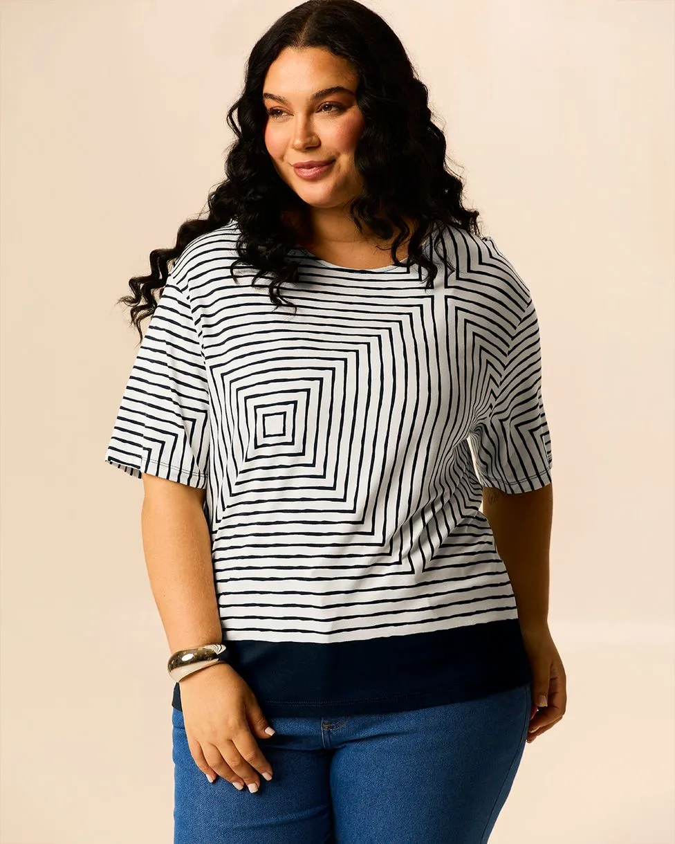 Blusa Manga Curta Estampa Mostarda LISTRA MARINHO
