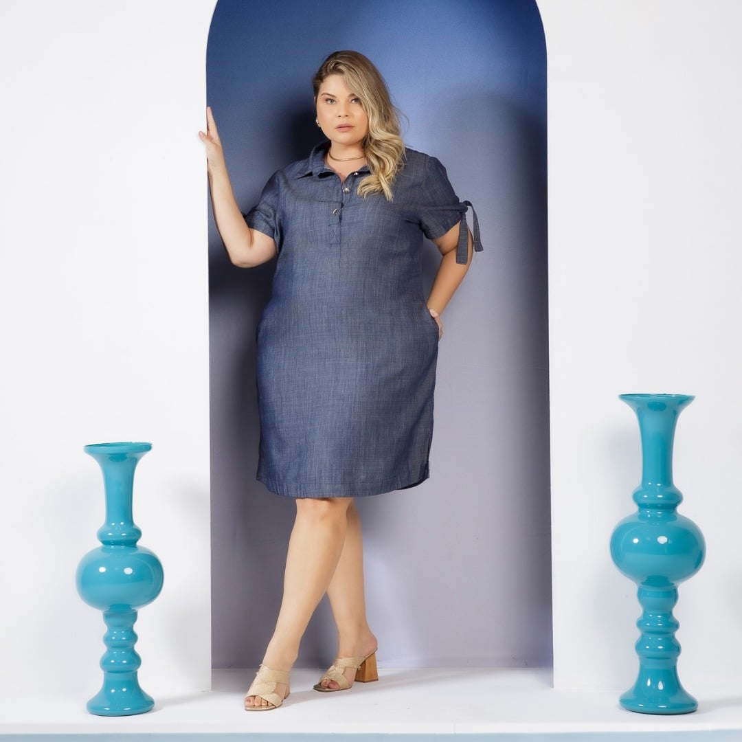 VESTIDO PLUS SIZE MANGA CURTA 13968 MANIFESTO JEANS 46 JEANS