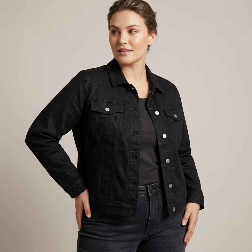 Jaqueta Feminina Plus Size Ref 15321 Jeans Black BLACK