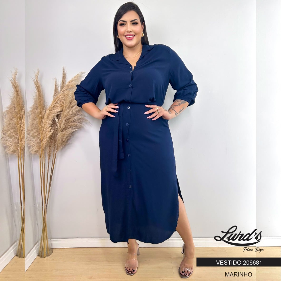 Vestido Plus Size Manga Curta Ref 206681 Preto MARINHO