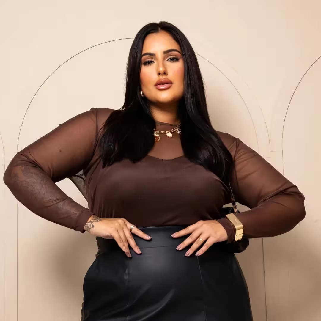 Blusa Feminina Manga Longa Tule Plus Size Ref 206940 Preta MARROM