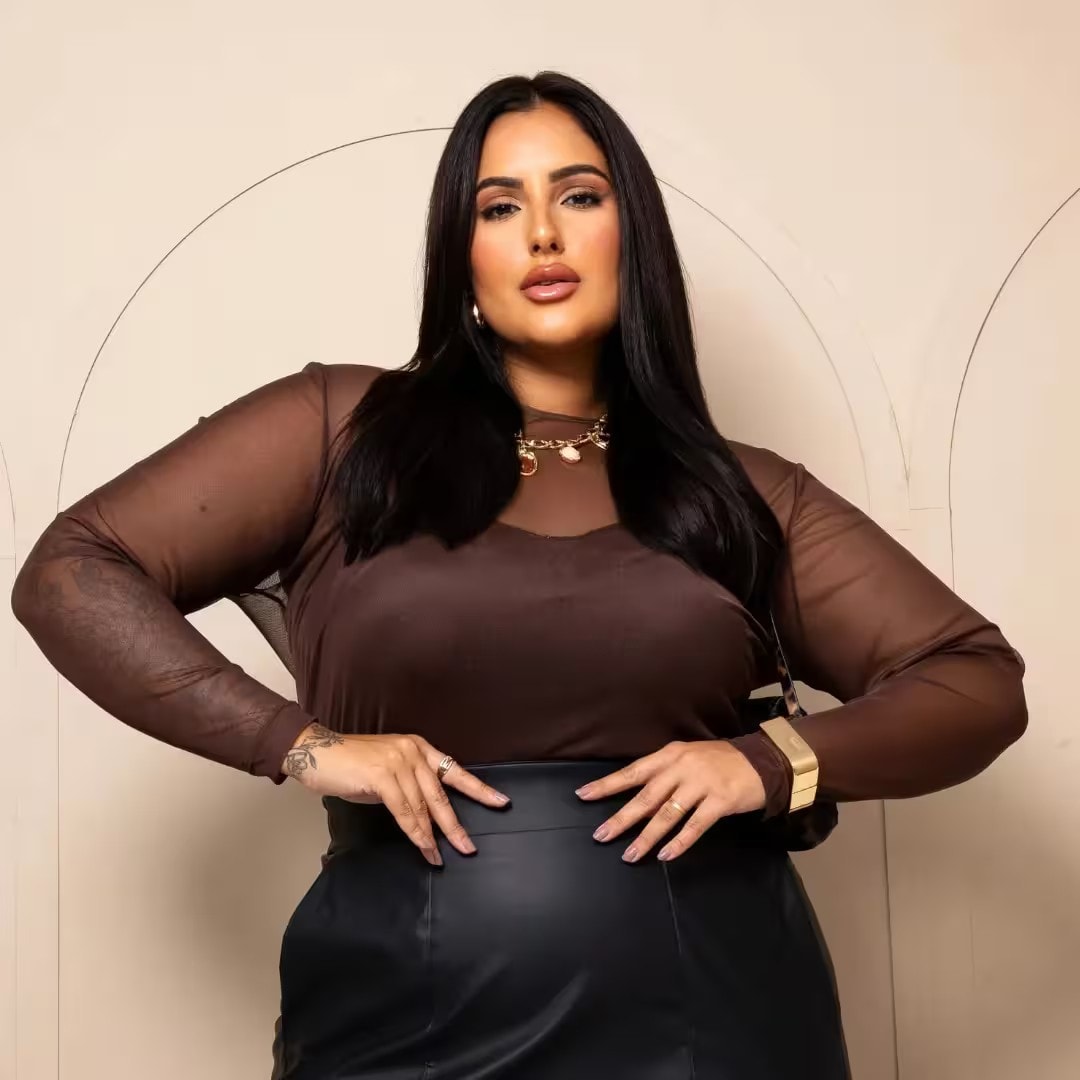 Blusa Feminina Manga Longa Tule Plus Size Ref 206940 Preta MARROM